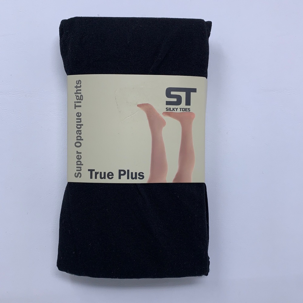 Silky Toes Womens 5/6 (US 28/30) Black Super Opaque True Plus Tights 1233 NWT